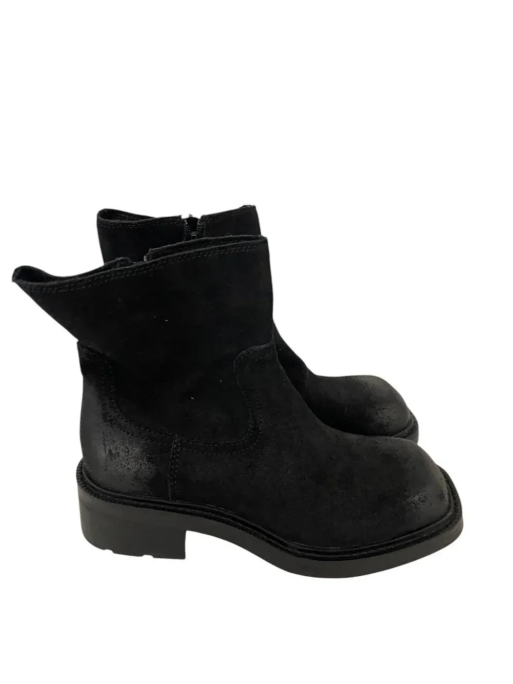Zara Women Suede Leather Ankle Boots EU 38 US 7.5 Black Square Toe 1107/610 NWOB